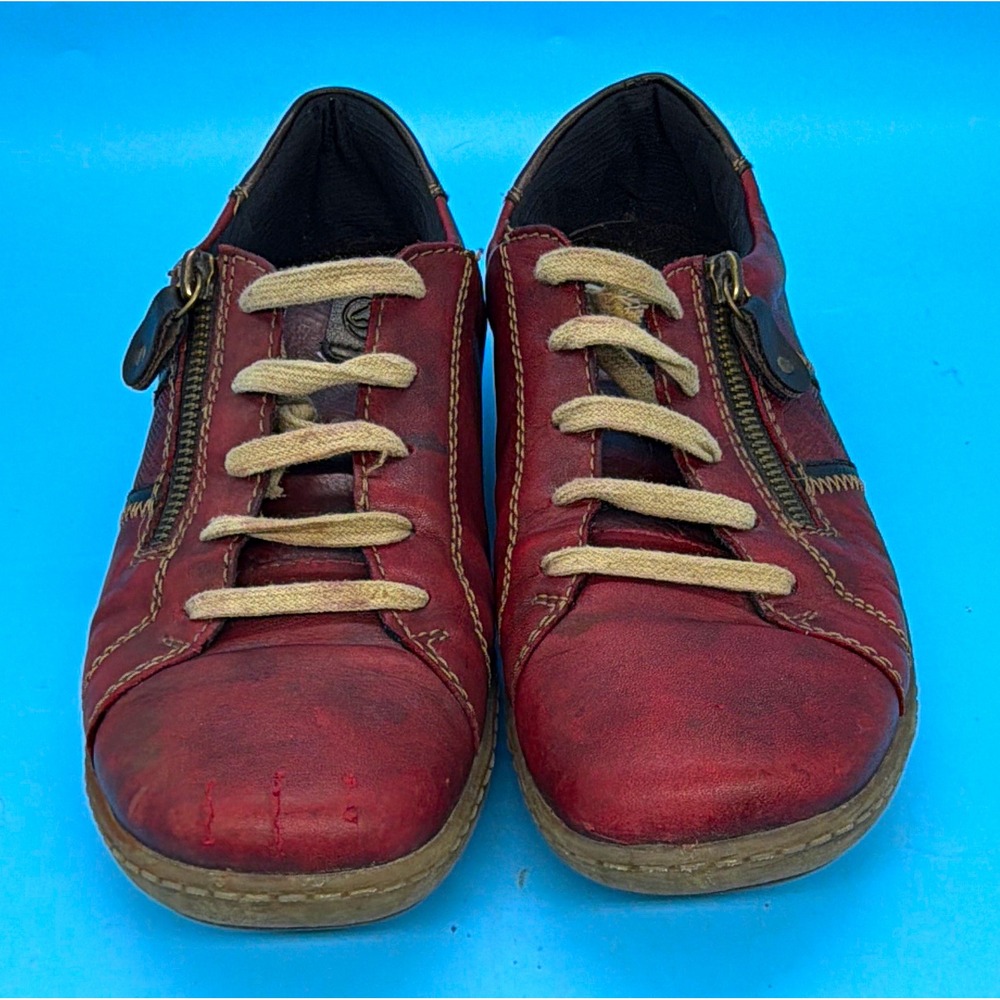 Remonte Tex Womens Liv Red Leather Comfort Shoes Lace Up Side Zip Size EU40 US 9
